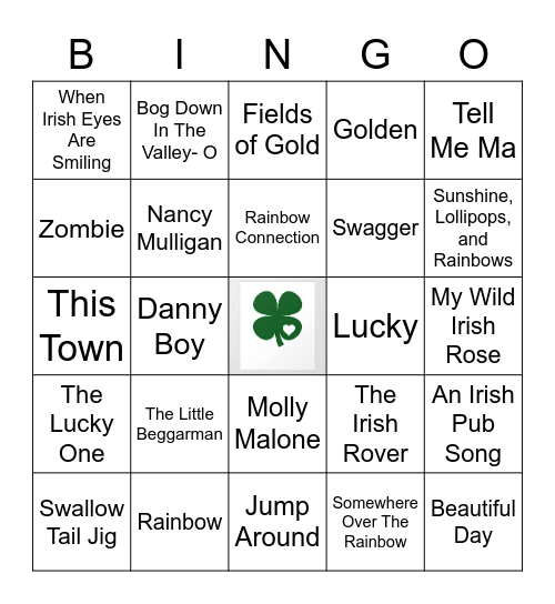 St. Patrick's Day Music Bingo Card
