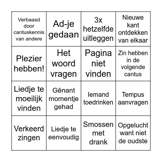 Vriendjes & Ohana-cantus Bingo Card