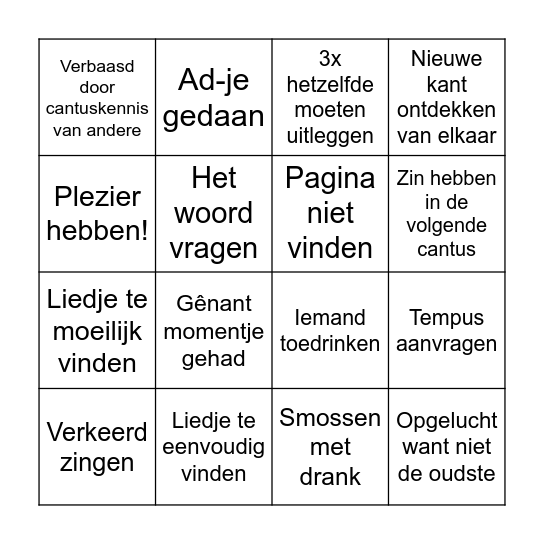 Vriendjes & Ohana-cantus Bingo Card