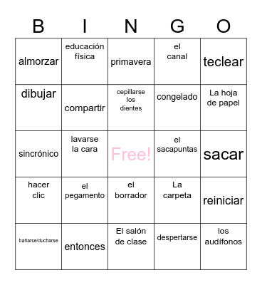 Unit 2 Mi Rutina Diaria Bingo Card