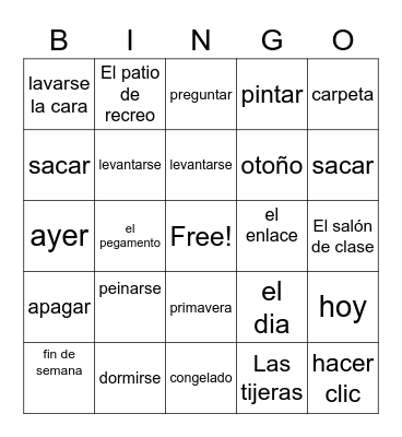 unit 2 mi rutina  diara Bingo Card