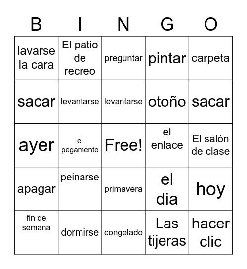 unit 2 mi rutina  diara Bingo Card