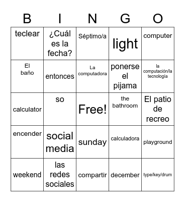 Unit 2: Rutina Diaria Bingo Card