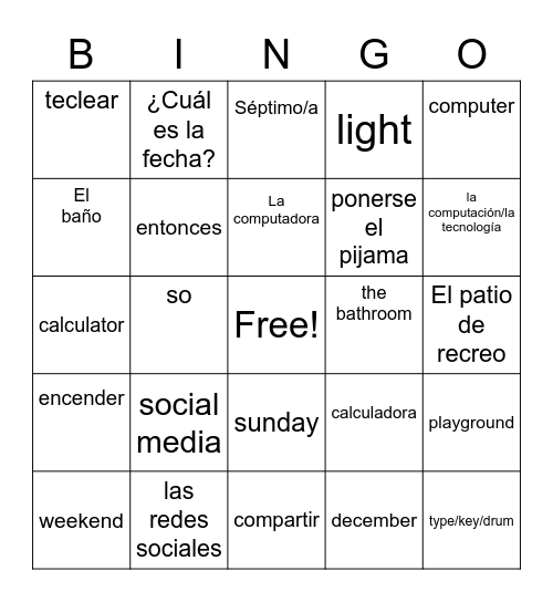 Unit 2: Rutina Diaria Bingo Card