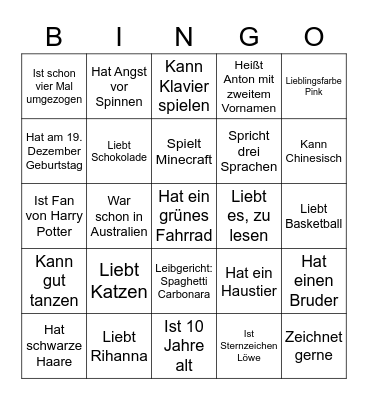 NAMENS- Bingo Card