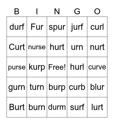 Easy Ur Words Bingo Card