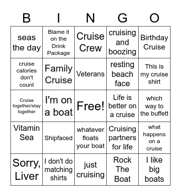 Cruise Bingo Card