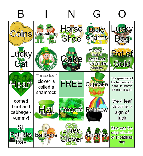 Happy St. Patricks Day Bingo Card