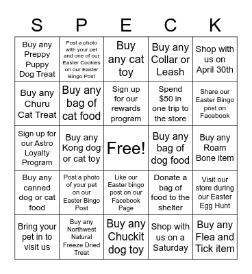 Speck's Columbus Easter Bingo Card