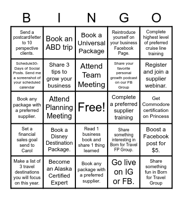 Born for Travel Bingo Card