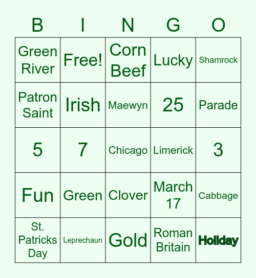 St. Patrick's Day! Bingo Card