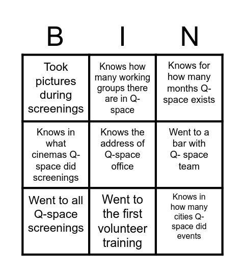 Q-space BINGO! Bingo Card