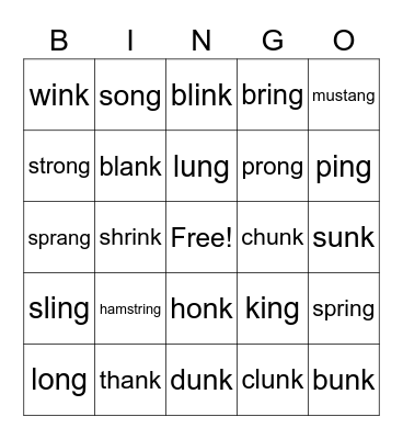 ng/nk Bingo Card