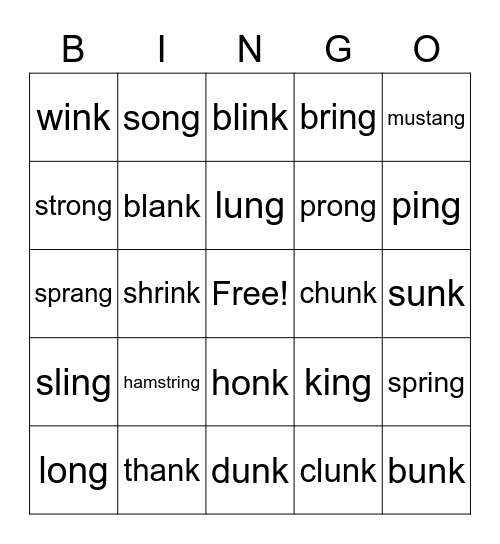 ng/nk Bingo Card