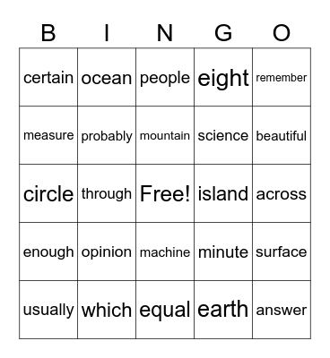 3rd Grade Sight Words #1 Bingo Card