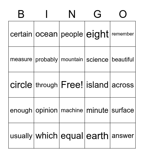 3rd Grade Sight Words #1 Bingo Card