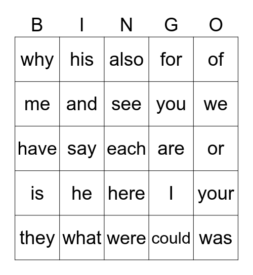 Fundations Bingo Card