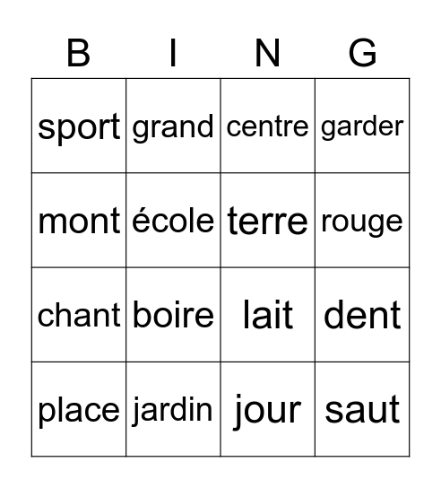 Les familles de mots Bingo Card