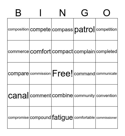 Reading Vocab 22 a,b,c,d Bingo Card