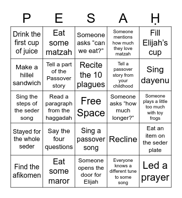 Pesach Bingo Card