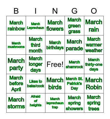 MARCH /R/ words Bingo Card