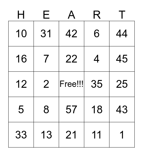 Valentine Bingo Card