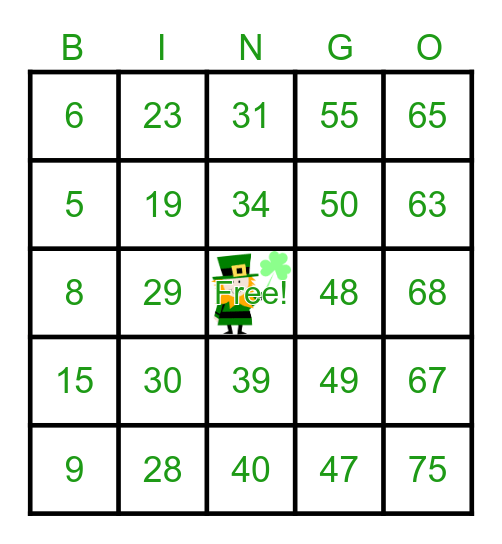 ST. Patty's Day BINGO Card