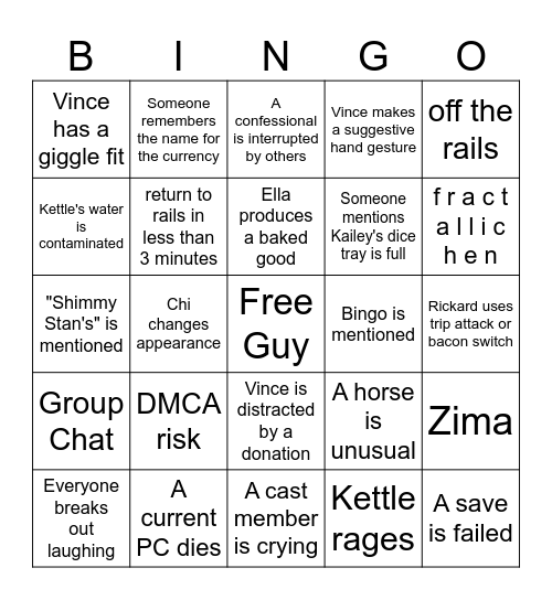 Failed Save Bingo Card