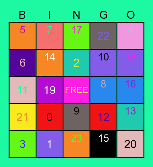 S3 NUMBER BINGO 0-24 Bingo Card