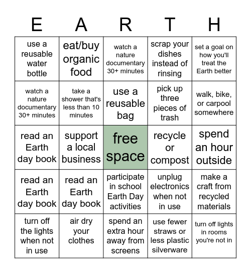 Earth Day Online Bingo Challenge Bingo Card