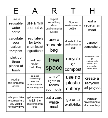 Earth Day Online Bingo Challenge Bingo Card