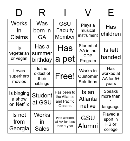 What Drives Her- Networking BINGO Card
