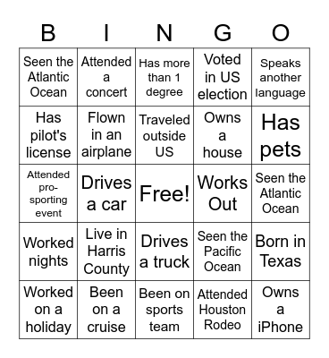 Airside Attributes - Round 1 Bingo Card