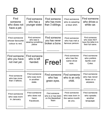Find Someone Who Bingo Card