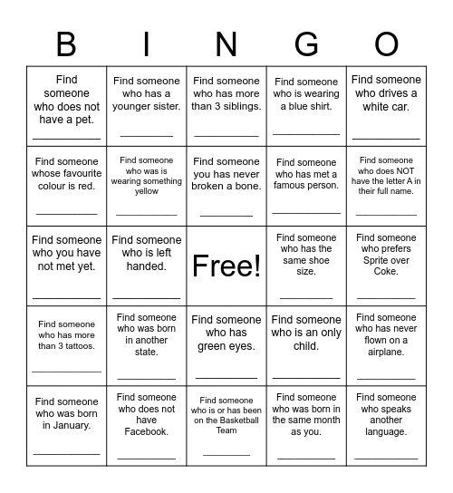 Find Someone Who Bingo Card