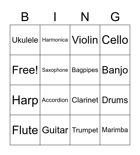 Instrument Bingo Card