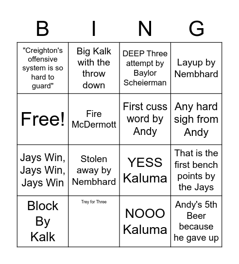 Let it Fly Bingo Card