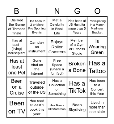 Get To Know You Bingo Card