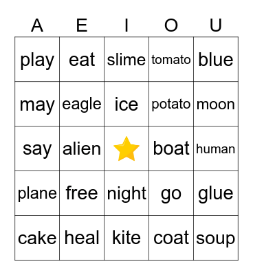 LONG VOWEL SOUNDS BINGO Card
