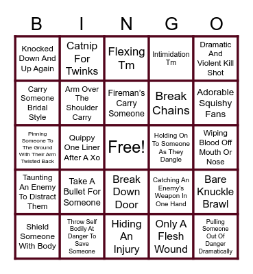 Tank Trope Bingo Card