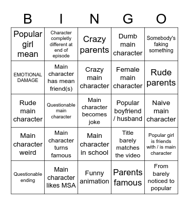 My story animated Bingo Card