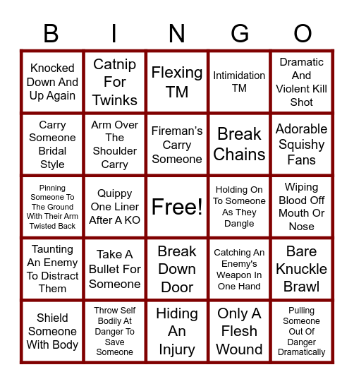 Tank Trope Bingo Card