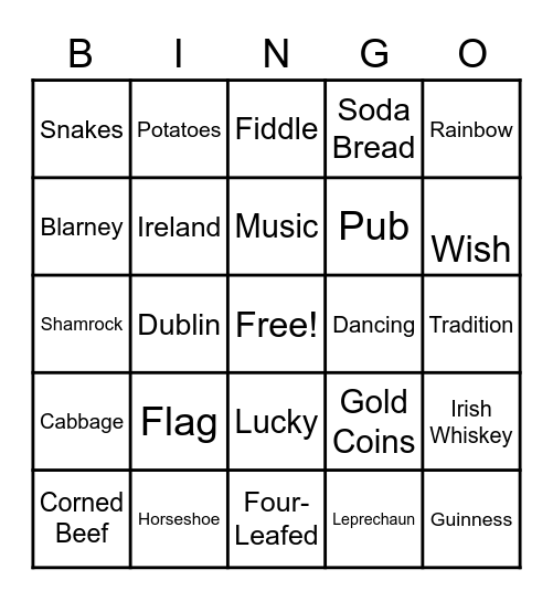 St. Patrick's Bingo Card