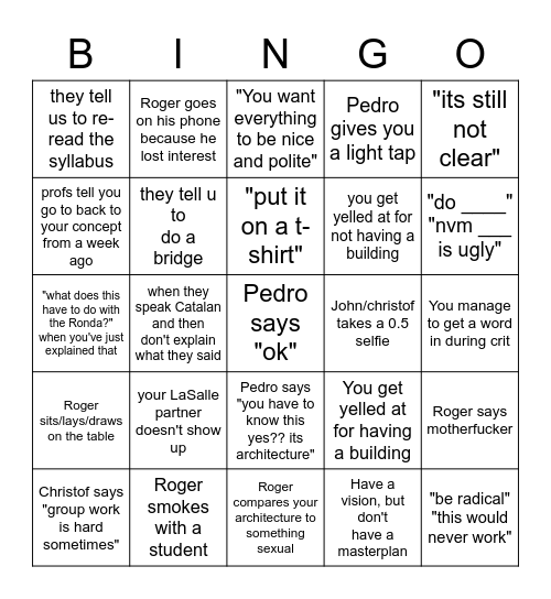 Studio Bingo Card