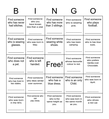 Find Someone Who Bingo Card