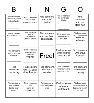 Find Someone Who Bingo Card