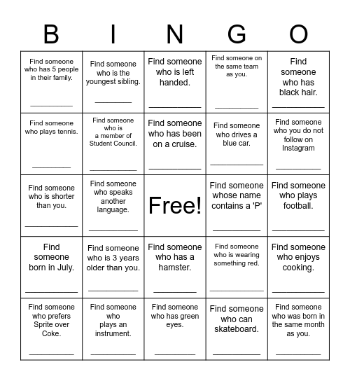 Find Someone Who Bingo Card