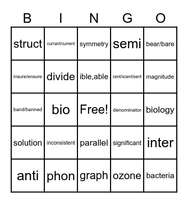 Vocabulary Bingo Card