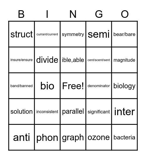 Vocabulary Bingo Card