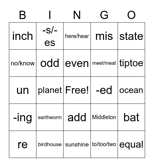 Vocabulary Bingo Card